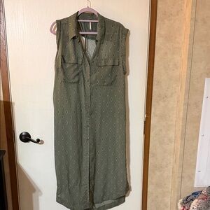 Free People Sleeveless Olive Green Button-Front Midi Shirt Dress